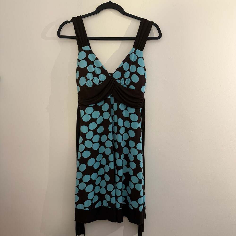 y2k speechless brown & blue polka dot babydoll mini dress size medium